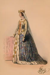 Gjest i kostyme for dronning Victorias Bal Costumé, 12. mai 1842, 1843.