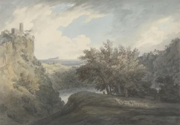 The Lake of Nemi, ca. 1783-85 (grafitt og akvarell på vevd papir)