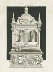 Eccleshall Church - Biskop William Overtons grav: sepia-tegning, nd [1800-tallet] (tegning)