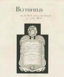 Nettbrett i Blithfield Church - Mary Crawley: sepia vask, nd [?19th cent] (tegning)