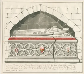 Uttoxeter Church - Tomb of Lady Abbedss of Kynnersley Family: penn- og vasketegning, nd [midten av 1800-tallet]