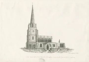 Uttoxeter kirke [gammel]: penn- og blekktegning, 1836