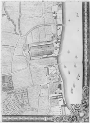 Et kart over Lower Rotherhithe Docks, London, 1746 (gravering)