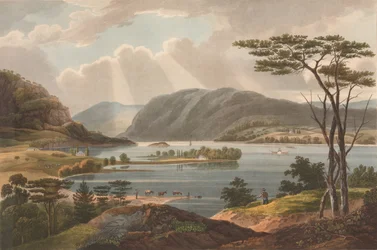 Utsikt fra Fishkill ser til West-Point nr. 15 av Hudson River Portfolio, 1825.