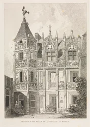 Architectural Antiquities of Normandy Vol. II, Pl. 64: Hus på Place de la Pucelle, i Rouen,
