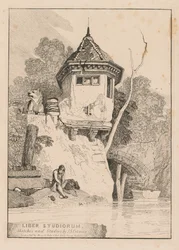 Liber Studiorum, Frontispice, utsikt over et hagehus ved bredden av elven Yare, 1838.