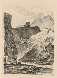 Liber Studiorum: Plate 12, Dolbadern Castle, Llanberris Lake, Nord-Wales, 1838.