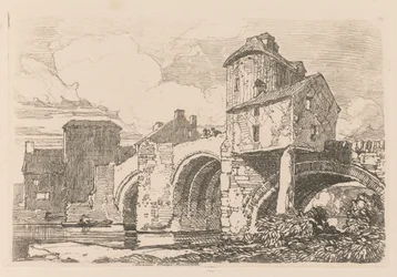 Liber Studiorum: Plate 26, Monnow Bridge, Monmouthshire, 1838.