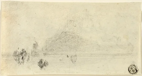 Skisse av Mont Saint Michel (recto); Bygninger ved siden av vann (verso)