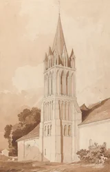 Sørøstutsikt over Ifs-kirken, nær Caen, Normandie
