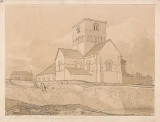 Sørøstutsikt over kirken Lery, nær Pont-de-l'Arche, Normandie