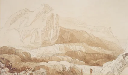 The Mountain of the Roule, Cherbourg (penn og vask på papir)