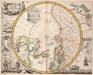 Polarprojeksjonskart med polarsirkelen, ca. 1680 (farget gravering)