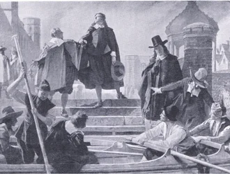 Flight of the five members, illustrasjon fra The History of the British People utgitt av Waverley, ca. 1940 (litho)