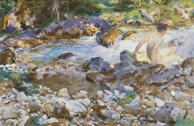 Mountain Stream, ca. 1912-14 (Akvarell og grafitt på off-white vevd papir)