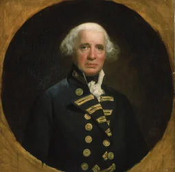 Portrett av admiral Richard Howe (1726–1799), første jarl av Howe, kommandør for Kanalflåten i 1794, han deltok i de franske revolusjonskrigene (1793–1802), utenfor kysten av Ouessant (Frankrike)