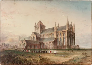 Tynemouth Priory, Exterior, Conjectural Restoration (kroppsfarge, blyant og wc på papir)