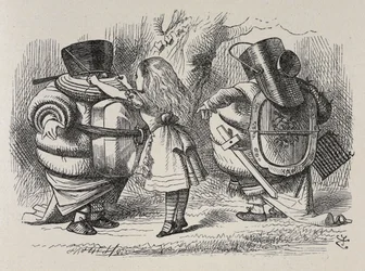 Alice kler ut Tweedledee og Tweedledum.