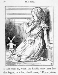 Alice et le kanin - i "Alices eventyr i Eventyrland og gjennom glasset"" av Lewis Carroll, ill. John Tenniel (1820-1914)