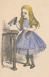 Alice ser på flasken med skiltet drikk meg, 1889