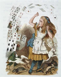 Spillekort - i "Barnehuset "" Alice in Wonderland"" av Lewis Carroll, illustrasjon av John Tenniel (1820-1914)