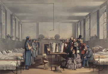 Dronning Victoria og prins Albert besøker soldater såret i Krimkrigen på Brompton Hospital i Chatham, 1855