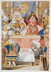 The Trial of the Knove of Hearts, fra Alices Adventures In Wonderland And Through The Looking-Glass And What Alice Found There, av Lewis Carroll (1832 - 98), utgitt 1911 (farget litografi)