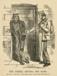 Resultatet av slående - The Workhouse. Tegneserie fra ''Punch'', London