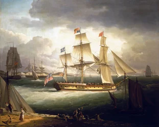 «Royal Sovereign», en kongelig yacht, ankret opp utenfor kysten av en havn