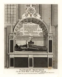 Edmund Plowdens monument på nordveggen i Temple Church