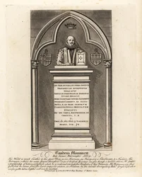 Gravmonument til den elisabethanske antikvaren og heralden William Camdem, død 1623, i Poets Corner, Westminster Abbey