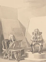 Hogarth lager et portrett av H. Fielding, for en bokhandler, fra funksjonene til Garrick som lånte en av forfatterens parykker for det spesielle formålet. Det finnes ikke noe ekte portrett av ham