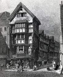 Houses Lately Standing on the West Corner of Chancery Lane, Fleet Street, utgitt i 1812