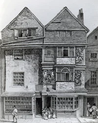 Hus på sørsiden av en gate kalt London Wall, publisert 1812