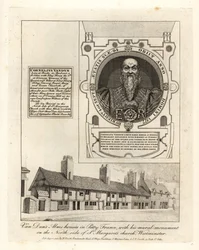 Van Duns almuehus i Petty France, med hans veggmaleri i St Margaret