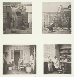 Rullende duftende kapers og krutt-te, veiing av te for eksport, et tehus..., ca. 1868.