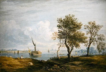 Battersea fra Themsen (akvarell)
