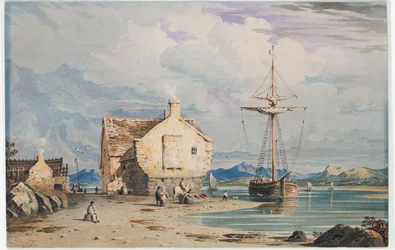 Tegwin Ferry med Snowdon i det fjerne, fra nær Harlech, Nord-Wales, 1826