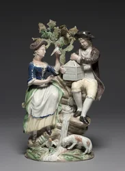 Gruppe med fuglebur, laget av Staffordshire Factory, ca. 1770
