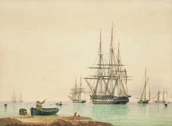 HMS Vindictive (penn, blekk og akvarell på papir)