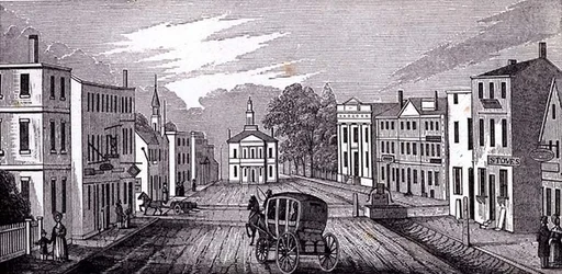 Sørlig utsikt i den sentrale delen av Salem, fra Historical Collections of Massachusetts, av John Warner Barber, gravert av J. Downes, 1939