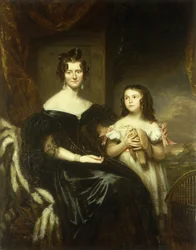 Portrett av en elegant dame og hennes datter