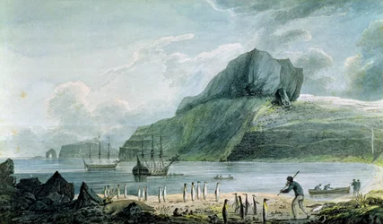 En utsikt over Christmas Harbor i Kerguelen's Land, 1781-4