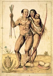 En familie av nordamerikanske indianere, ca. 1585-87