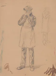 Karikatur av seg selv og E. A. Abbey (recto); To studier av en stående mann (verso)