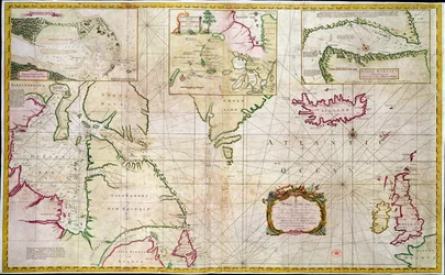Kart over hav og sund som viser muligheten for en nordvestpassasje mellom Hudson Bay og Sørsjøen