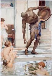Badegjestene, Gutter som erter en slave (kroppsmaling, blyant og akvarell på papir)