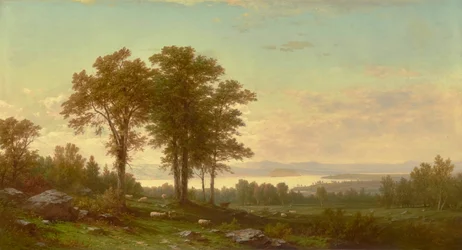 Elvelandskap med sauer 1877 (olje på lerret)