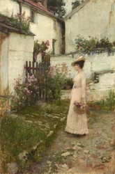 Samle blomster i en hage i Devonshire