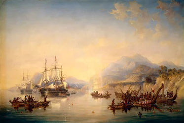Erebus#39; og #39;Terror#39; i New Zealand, august 1841, ca. 1847 (olje på lerret)